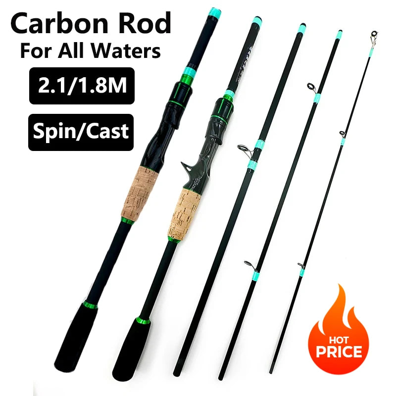 Casting & Spinning Lure Fishing Rod – 1.8m/2.1m Carbon Fiber Ultralight Travel Rod