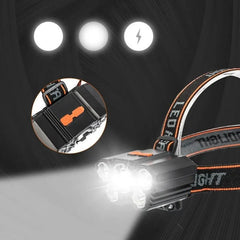 Rechargeable 5-Head LED Headlamp – Super Bright USB Motion Sensor Fishing Light