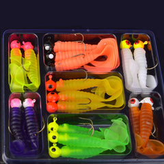 34pcs Jig Head + Soft Worm Lure Kit – 17pcs 3.5g Jig Hooks & 17pcs 5.5cm Grubs