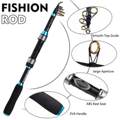 Telescopic Surf Fishing Rod Combo – Saltwater Spinning Rod with Reel, Line & Carry Bag