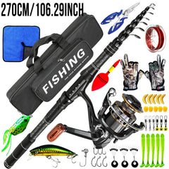 Carbon Surf Fishing Rod & Lure Combo Set - Long Cast Saltwater Spinning Rod with Artificial Bait Kit