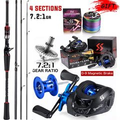 Fishing Rod Reel Combo 1.8–2.1m Carbon Fiber Casting Rod + 7.2:1 Baitcasting Reel