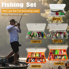 Fishing Lure Kit – 86/88/136/149/366pcs Multi-Lure Box for Trout, Pike & Bass
