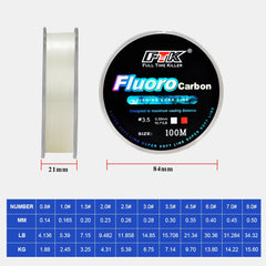 100m Fluorocarbon Fishing Line – Super Soft Carbon Coated Nylon Line (0.14mm–0.5mm, 4.13–34.32lb)