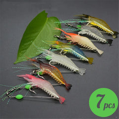 Soft Shrimp Fishing Lures – 3pcs/7pcs Silicone Glow Bait with Hooks for Night Fishing
