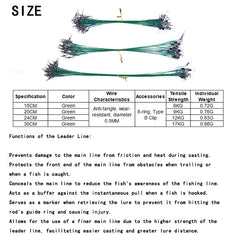 Super Strong Steel Wire Fishing Leader – Anti-Bite, High Tensile with Rotating Snaps (20–200pcs)