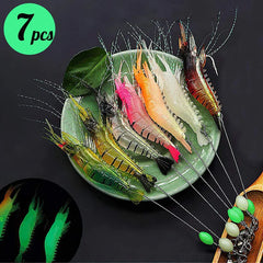 Soft Shrimp Fishing Lures – 3pcs/7pcs Silicone Glow Bait with Hooks for Night Fishing