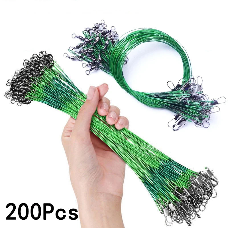 Super Strong Steel Wire Fishing Leader – Anti-Bite, High Tensile with Rotating Snaps (20–200pcs)