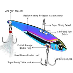 Metal VIB Fishing Lure – 20g Colorful Sinking Vibration Bait with 3D Eyes & Treble Hooks