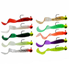 34pcs Jig Head + Soft Worm Lure Kit – 17pcs 3.5g Jig Hooks & 17pcs 5.5cm Grubs