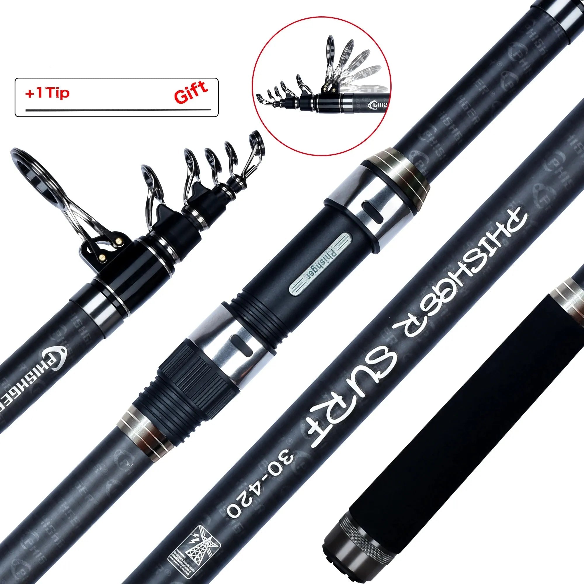 Telescopic Surf Spinning Rod 3.6m–4.5m | 30T Carbon Travel Surfcasting Fishing Pole